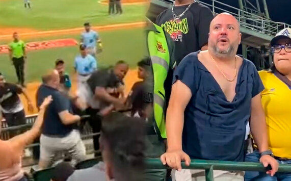 Seguridad del Magallanes peleó con un fanático de Caribes el 22 de diciembre de 2025. (Especial)