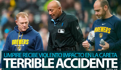 ¡Qué susto! Umpire C.B. Bucknor sufre violento golpe en la careta tras batazo de foul