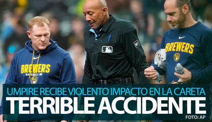¡Qué susto! Umpire C.B. Bucknor sufre violento golpe en la careta tras batazo de foul