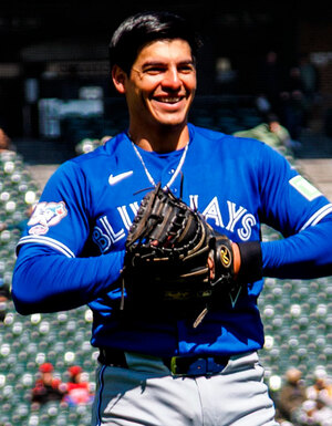 Brandon Valenzuela durante su debut en la MLB con Toronto Blue Jays (FOTO: X/BlueJays)
