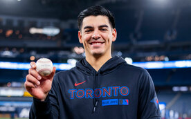 Brandon Valenzuela tras dar el 1er jonrón de su carrera en la MLB con Toronto Blue Jays (FOTO: X/BlueJays)