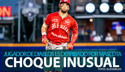 Mascota de Charros taclea por accidente a jugador de Diablos en pleno juego de la LMB